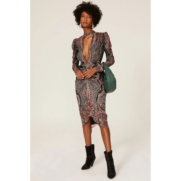 Rococo Sand Abstract Plunge Mini Dress Black Women's Size Small - Picture 2 of 14